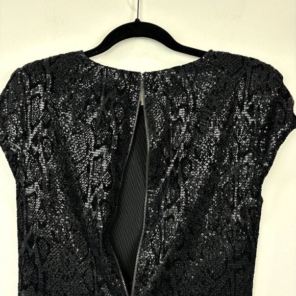 Alice + Olivia Black Sequin Snakeskin Mini Dress S - Picture 6 of 9